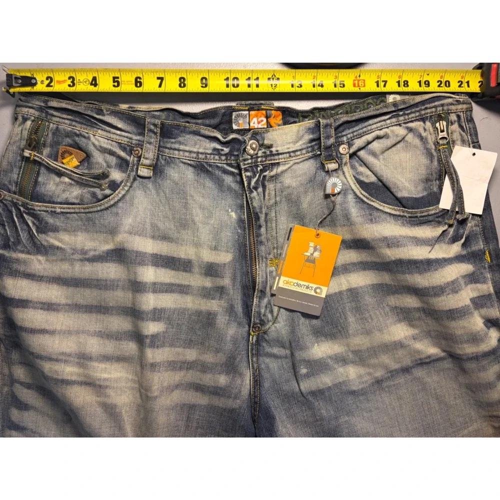 Akademiks Jeans Mens 42x32 Blue Baggy Loose Fit Faded Denim NWT Streetwear